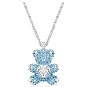Swarovski Blue Crystal Teddy Bear Pendant Dancing Stone Necklace NIB Retail:$189